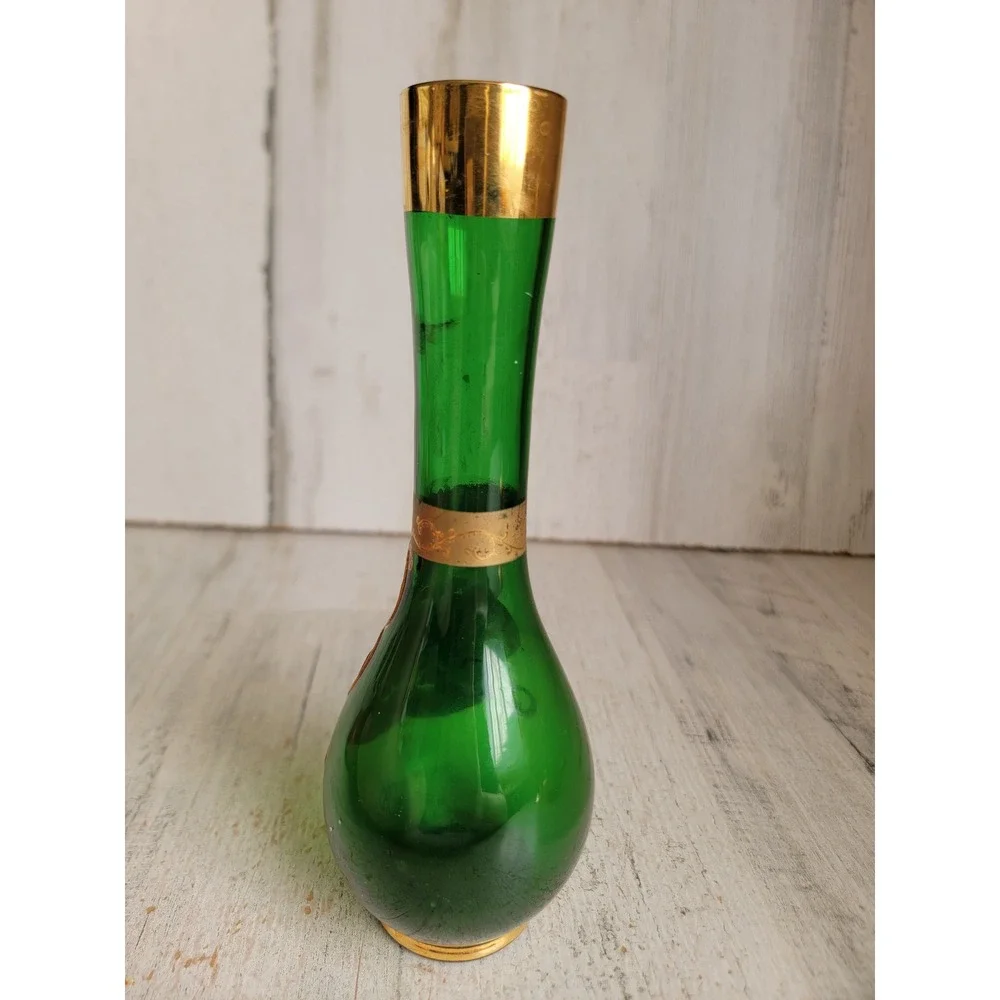 Bohemian Czech flower bud green vase glass Floral centerpiece Unique Home